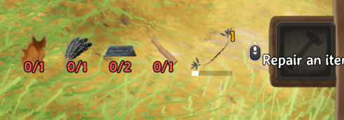 Recipe material requirements beside the vanilla repair button