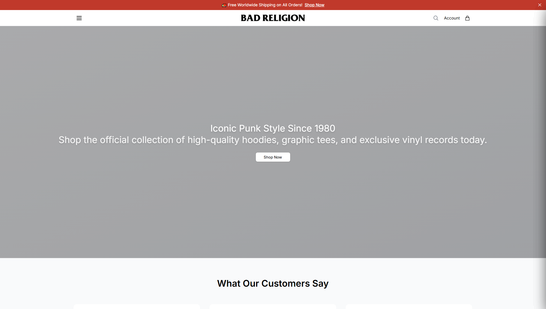 Stored capture of badreligionstoreofficial.shop