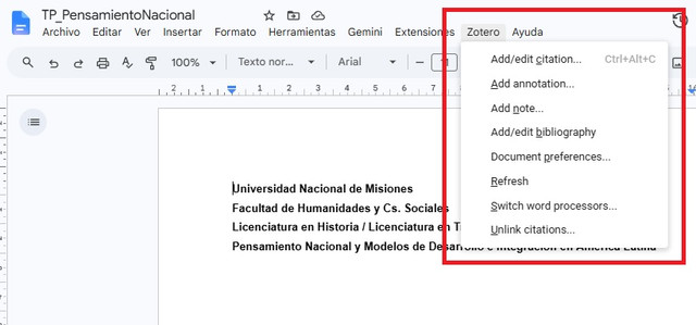Zotero en Google Docs