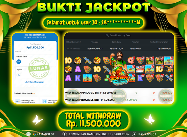 Selamat kepada Member PAMANSLOT Game Big Bass Floats My Boat  : SA***********N