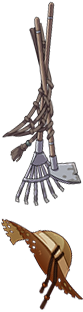 Gardening hat, rake and hoe