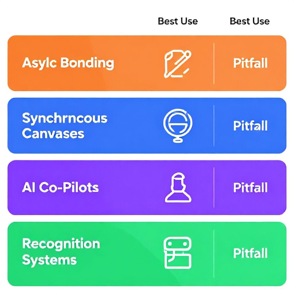 Illustrated comparison table of hybrid team building tool categories and uses