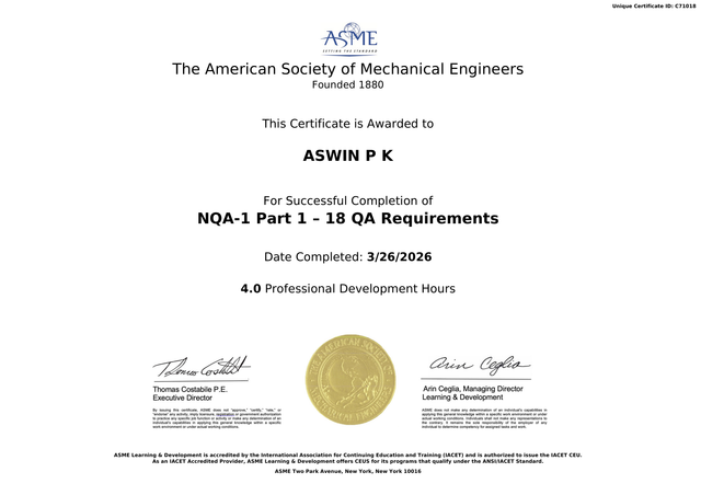 NQA 1 ASME Course PDH Certificate