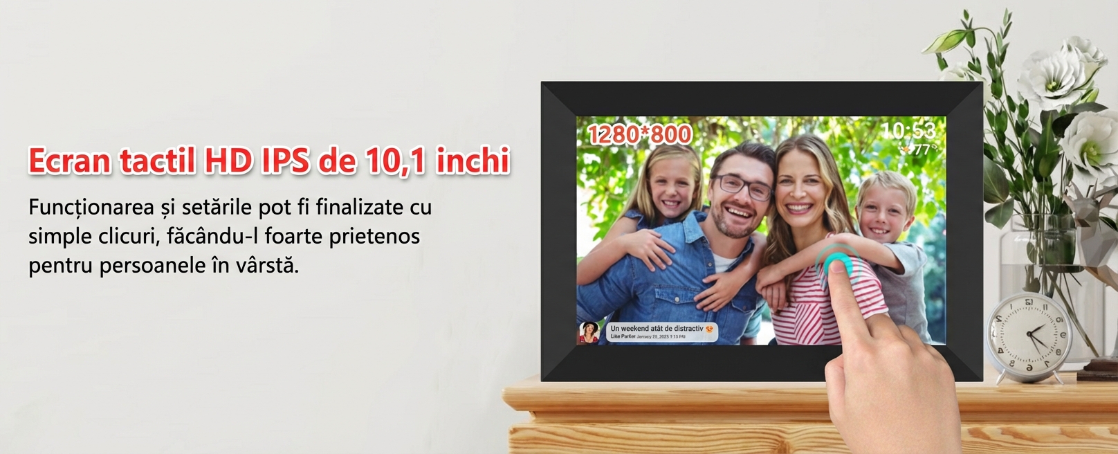 Rama Foto Digitala XPQKDC®, WiFi, Aplicatie Frameo, Display 10.1 inch IPS HD 1280x800, Memorie 32GB, Ecran Tactil, Rotire Automata, Slot MicroSD, Transfer Instant Poze si Video, Negru - XPQKDC - rama foto digitala, frameo, wifi, ecran tactil, 10.1 in