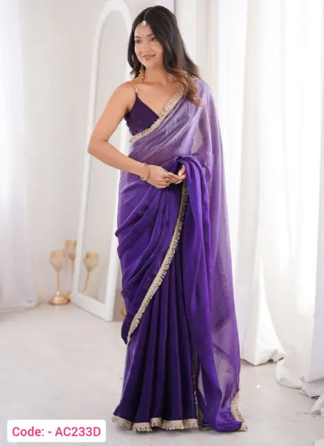 Purple color satin silk saree