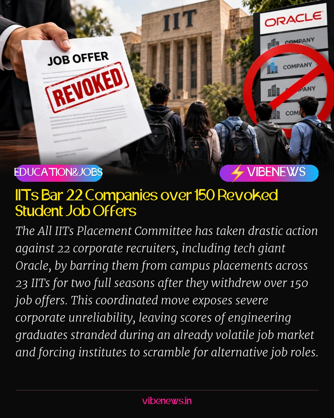 IITs Bar 22 Companies over 150 Revoked Student Job Offers