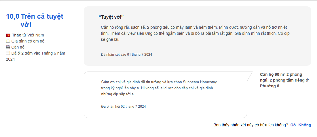 Review 10/10 của khách Thảo trên Agoda Review Agoda của khách Thảo