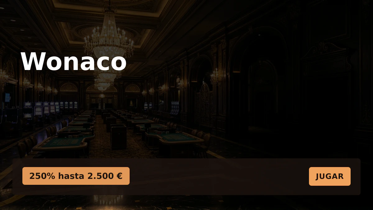 Wonaco casino — bono de bienvenida 250% hasta 2.500 € + 200 FS, pagos: Visa, Mastercard, Skrill, Neteller, Paysafecard