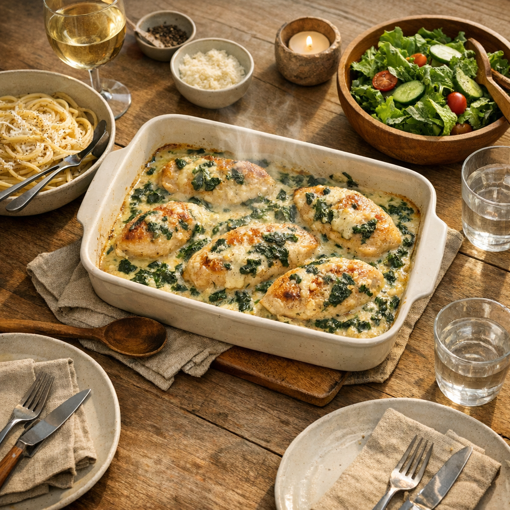 Creamy Chicken with Spinach and Cheese Skillet finished dish