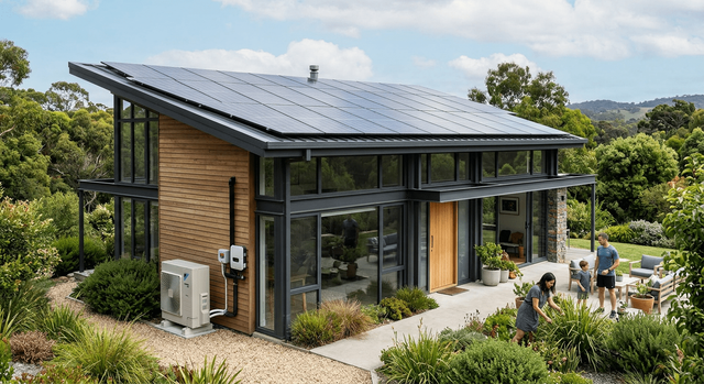 Casa moderna con pannelli fotovoltaici e pompa di calore