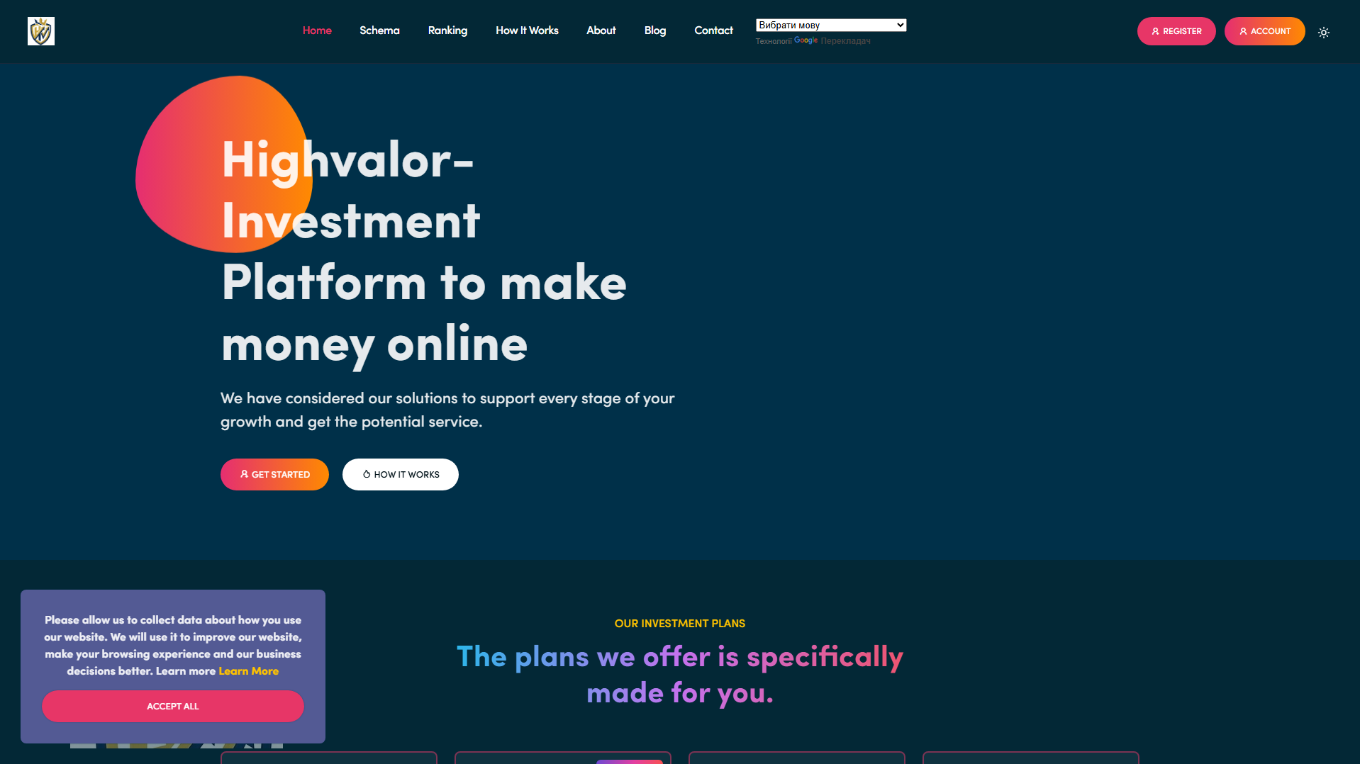 Forensic screenshot of highvalorinvestment.com showing the phishing page layout
