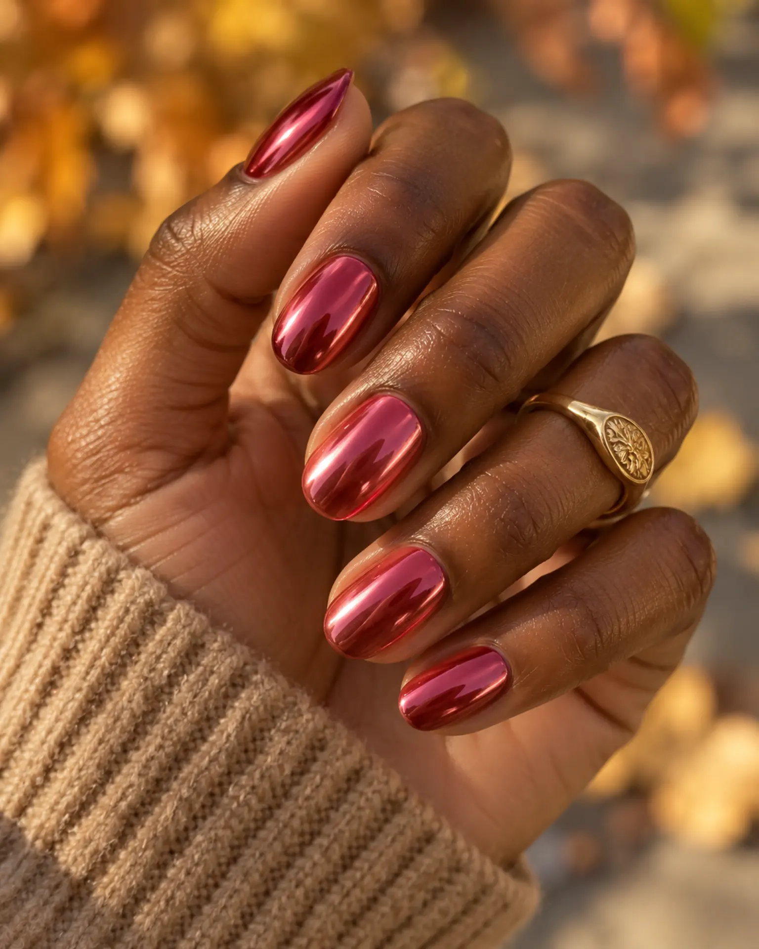 Rose Chrome Glossy Statement manicure inspiration for date night nail ideas