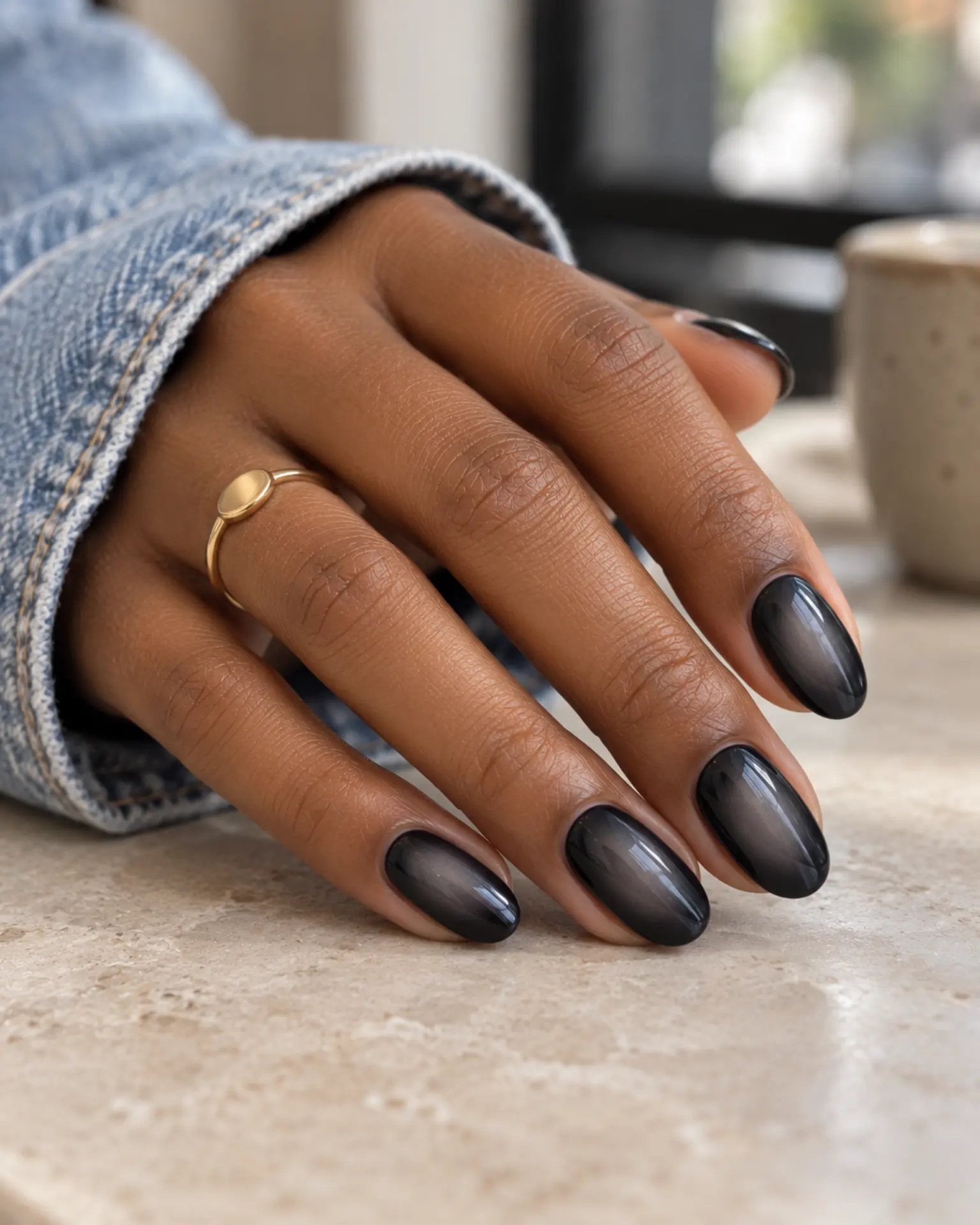 Charcoal Soft Aura manicure inspiration for black nail ideas