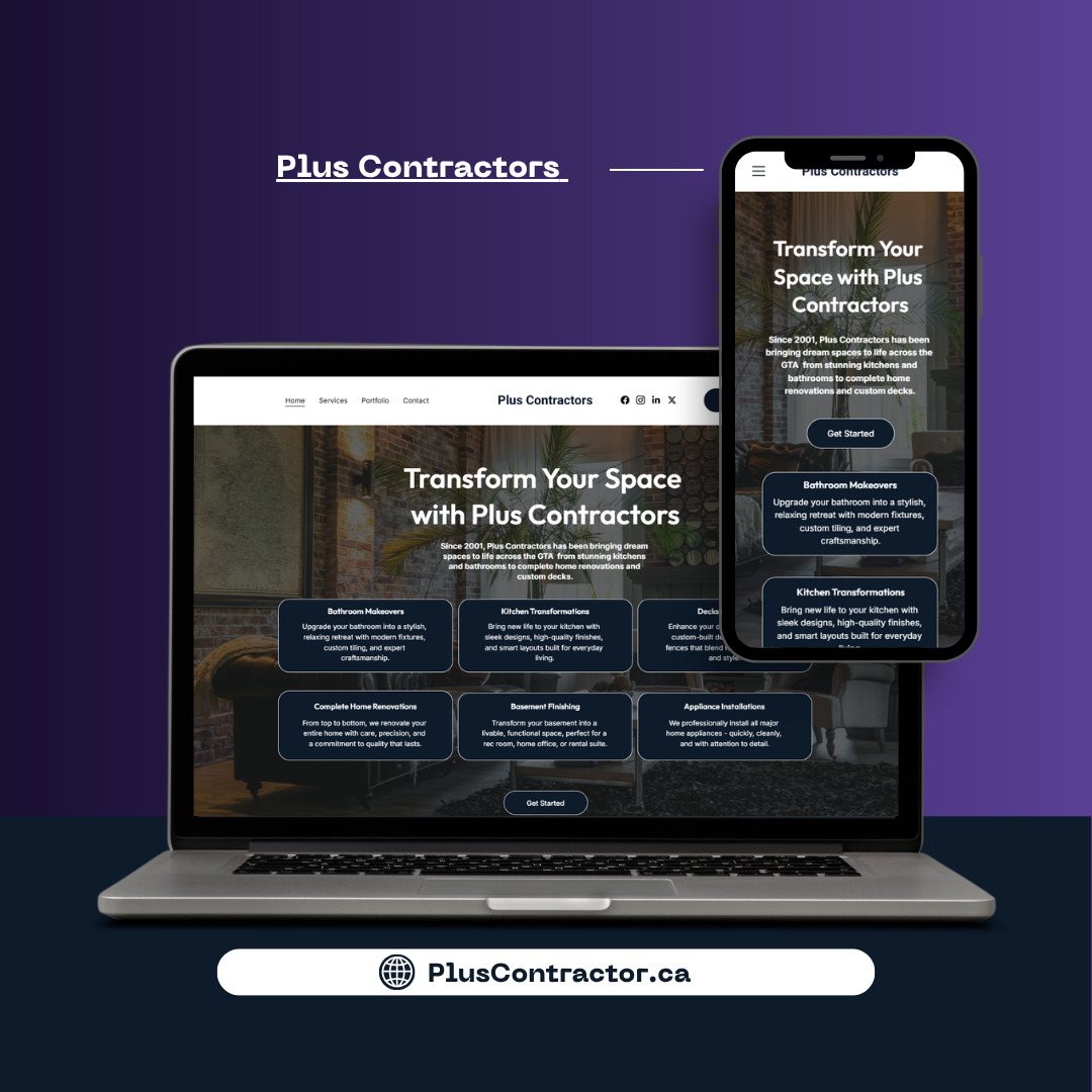 Plus Contractor website — desktop and mobile preview