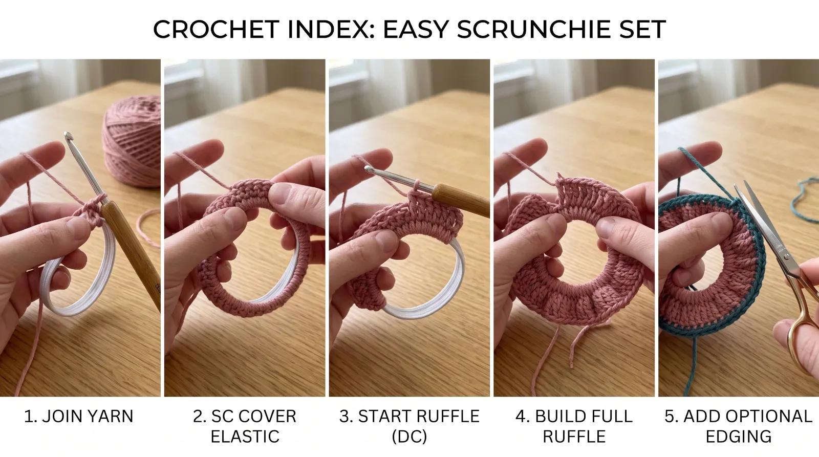 Easy Crochet Scrunchie Set crochet step collage