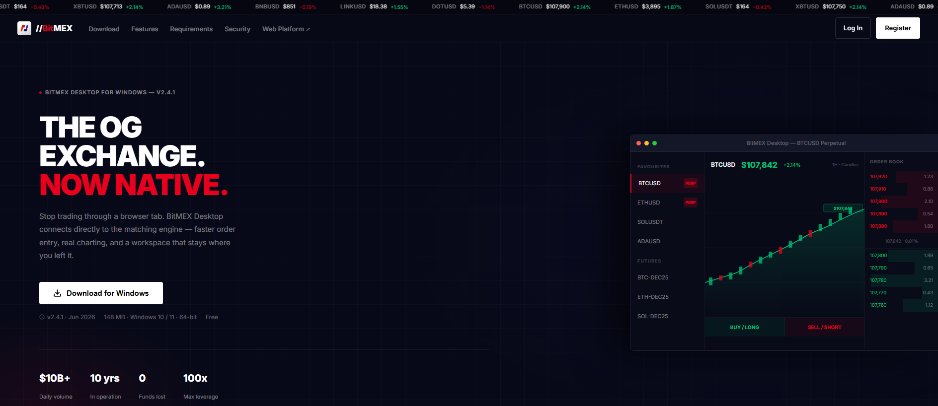 Forensic screenshot of bitmexdesktop.com showing the phishing page layout