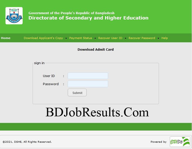 DSHE Admit Card