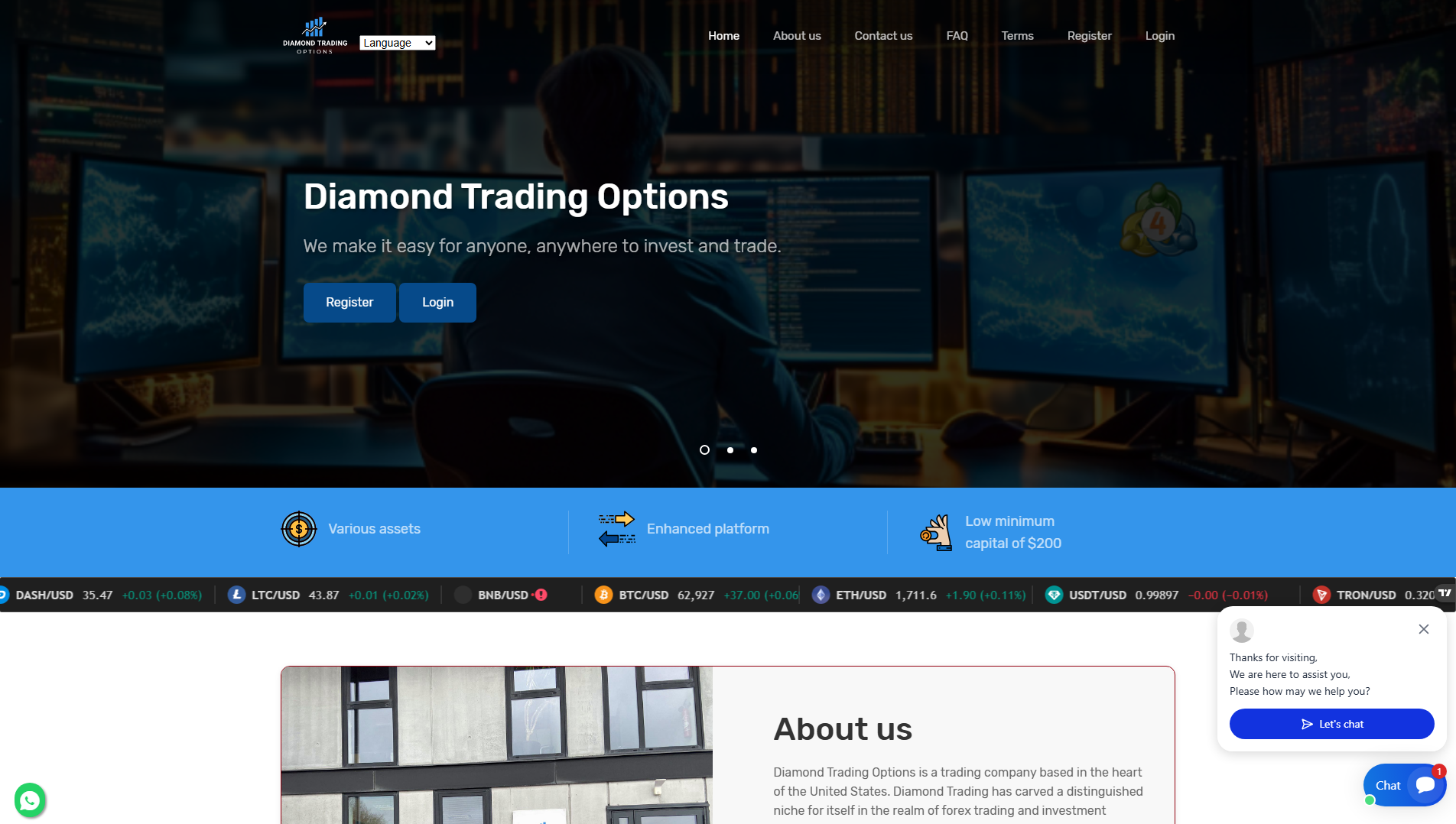 Screenshot of diamondtradingoptions.com