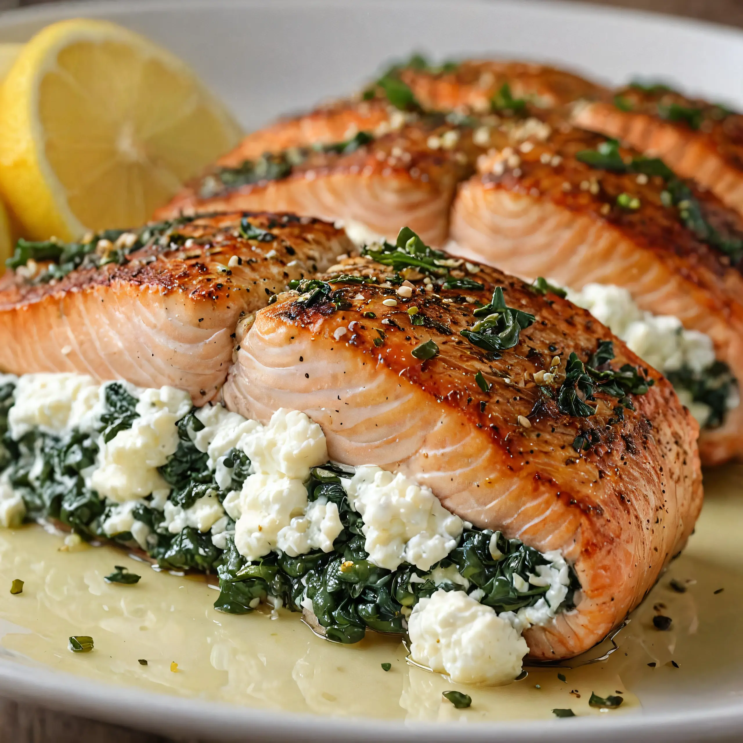 Stuffed Salmon with Baked Feta and Spinach