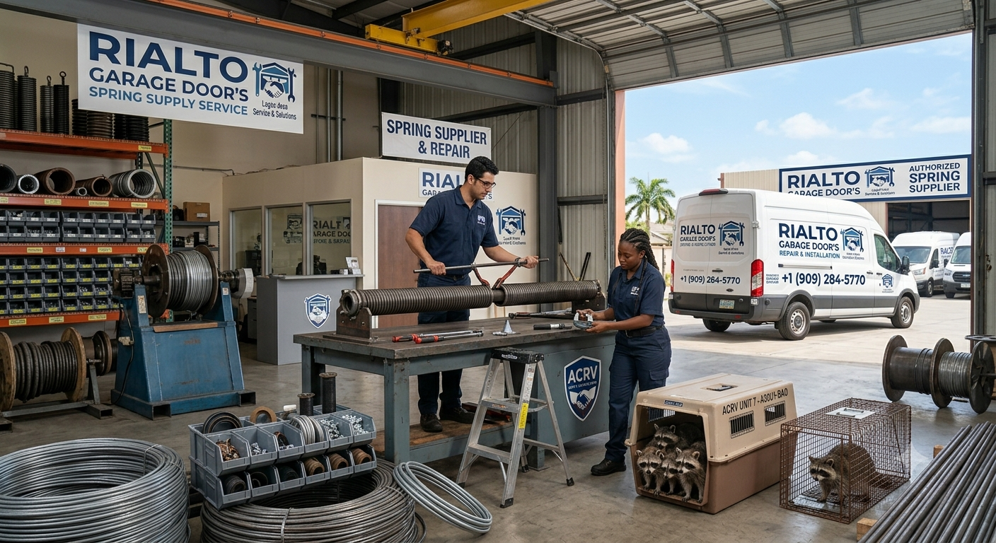 Garage door spring supplier technician at work in Rialto CA