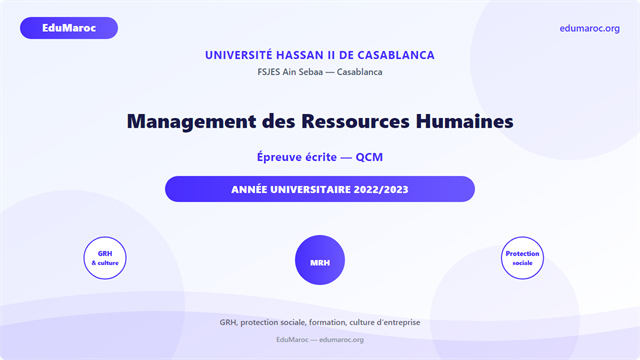 Exemple Concours Master Management des Ressources Humaines MRH FSJES Ain Sebaa 2022-2023