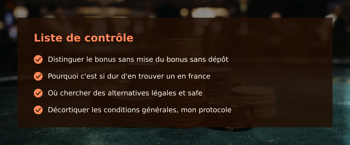Côté joueur, ce que je comprends sur les bonus sans mise — Liste de contrôle