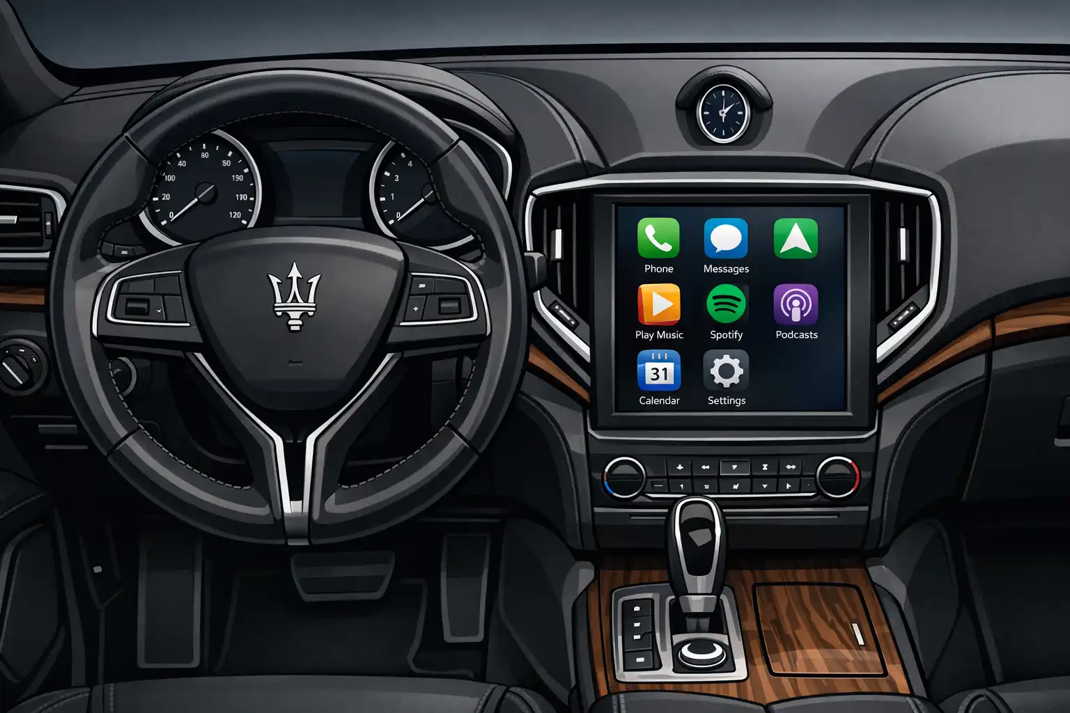 Intérieur Maserati Ghibli 2014 avec écran d’origine sans Android Auto