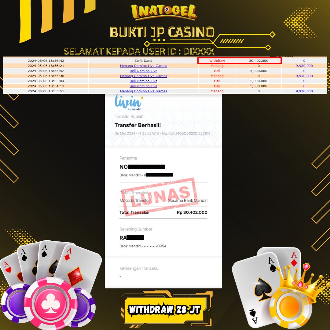 BUKTI PEMBAYARAN JP DOMINO LIVE GAMES Rp30,000,000,- LUNAS