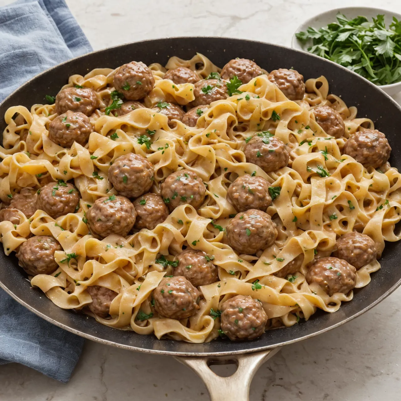 irresistible quick Swedish meatballs with egg noodles