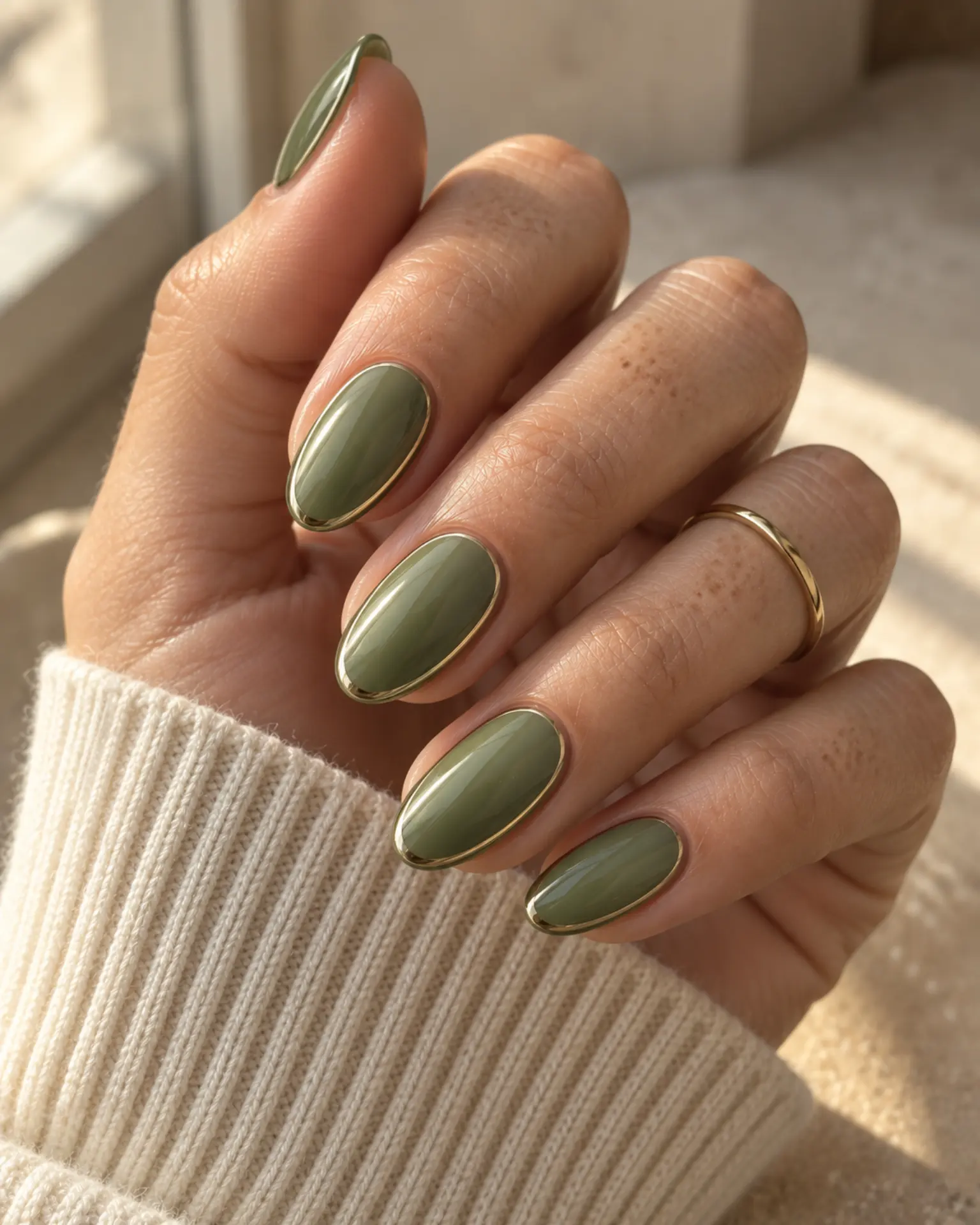 Green Chrome Outline manicure inspiration for green nail ideas