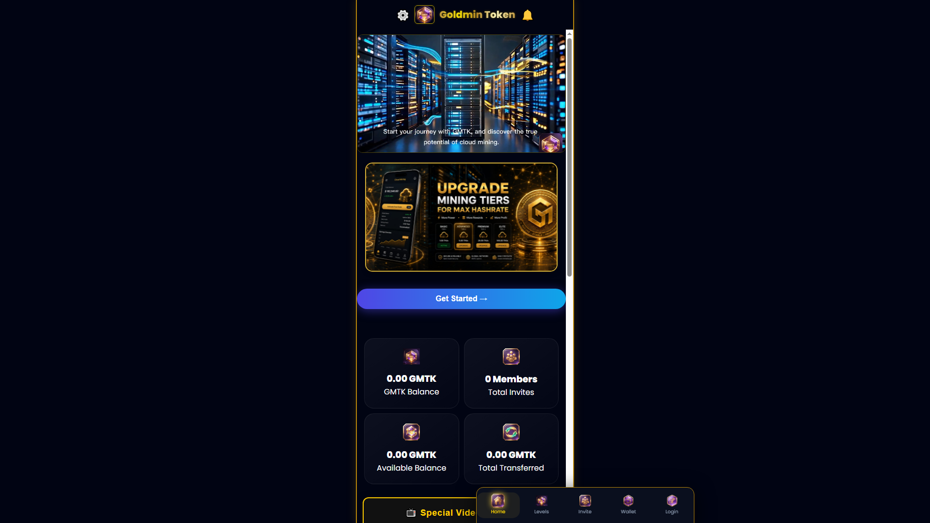 Forensic screenshot of goldmin-crypto.com showing the phishing page layout