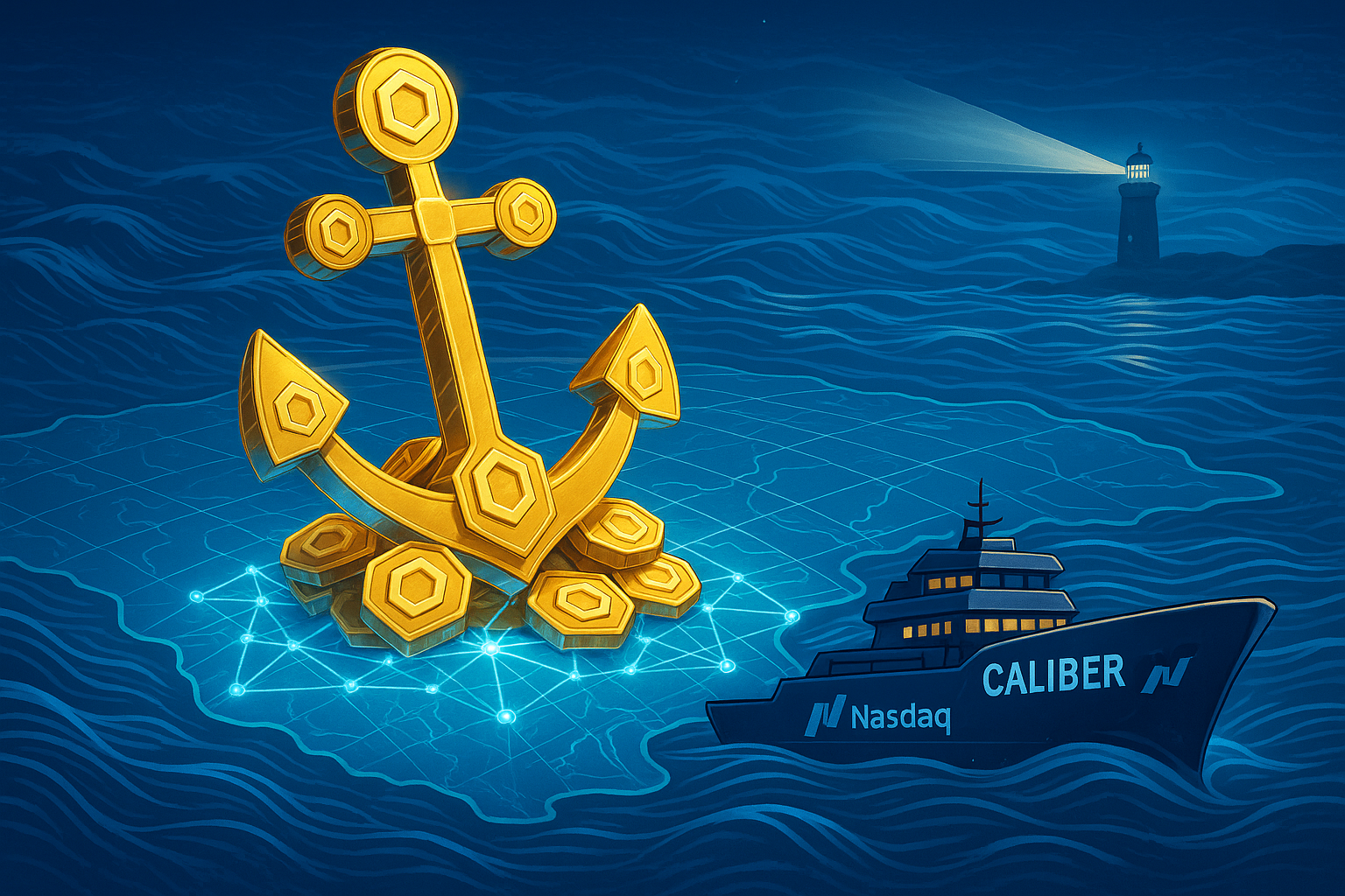 Illustration of Chainlink staking and node network integration with Caliber's initiative
