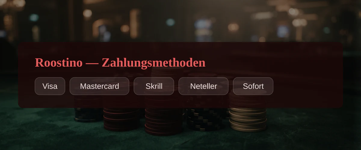 Roostino — Zahlungsmethoden: Visa, Mastercard, Skrill, Neteller, Sofort