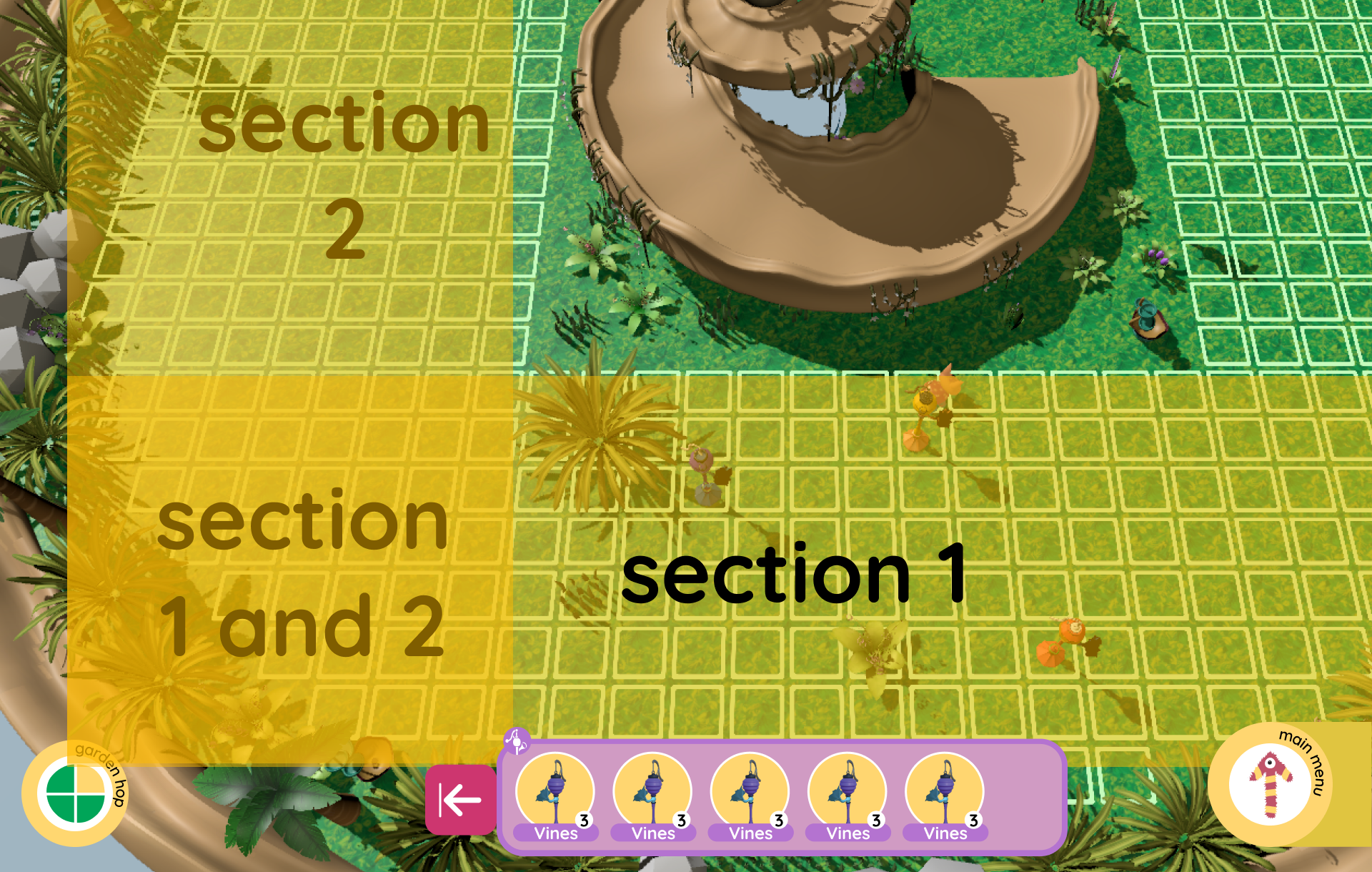Grid view for placing and arranging plants