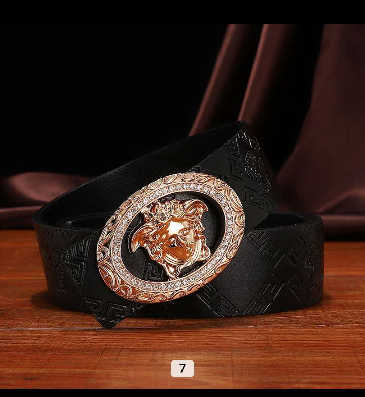 Versace style textured leather belt with silver Medusa buckle