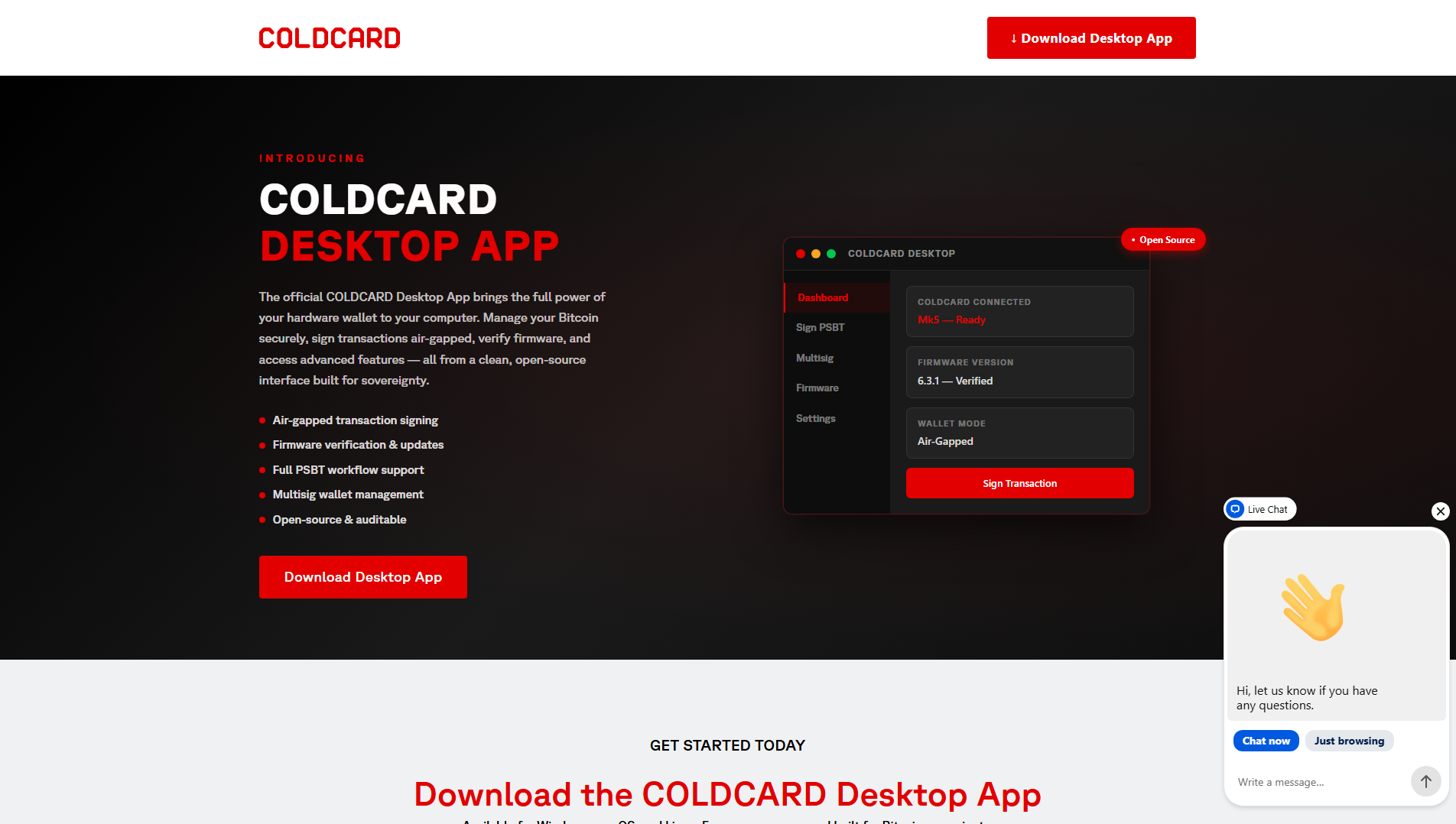 Screenshot of coldcardpcapp.com
