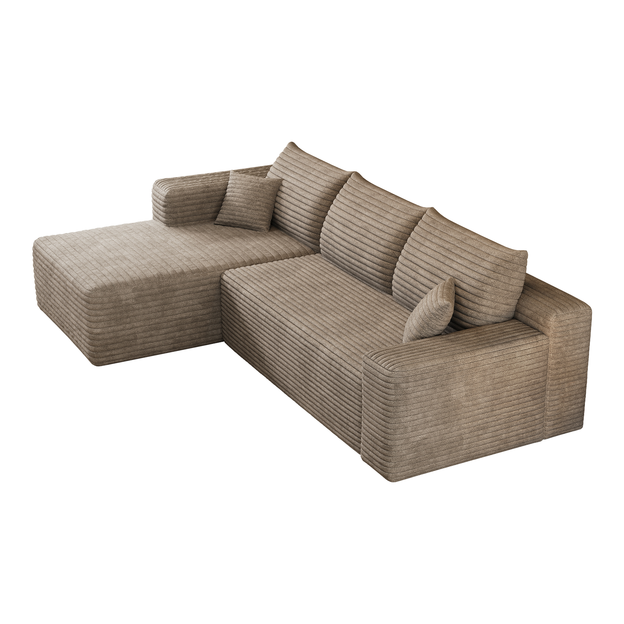 Canapé d'angle modulable camel sur fond blanc