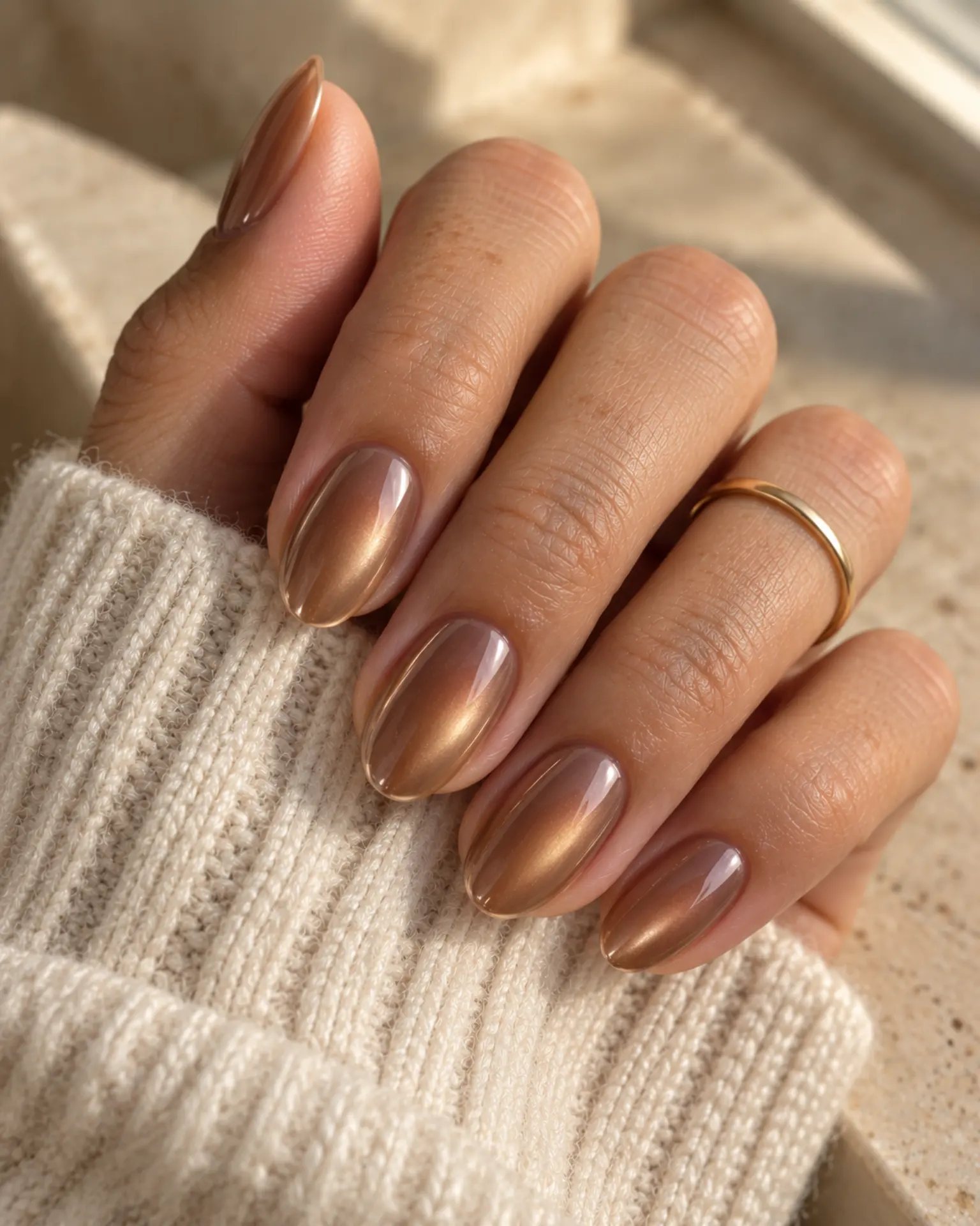 Bronze Jelly Wash manicure inspiration for chrome nail ideas