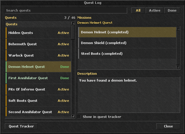 Quest Log window