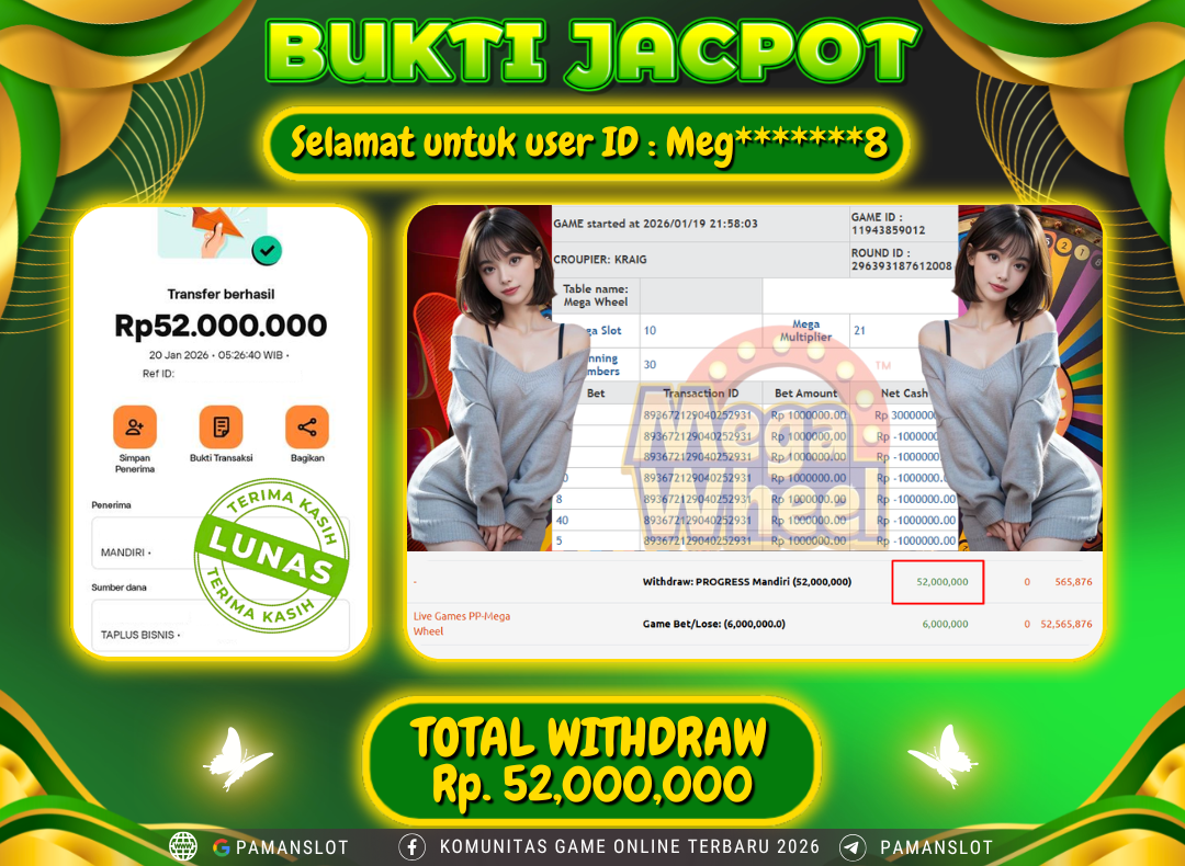 PAMANSLOT JACKPOT Game Live Games PP-Mega Wheel Rp.52,000,000- LUNAS
