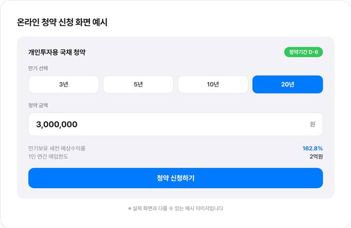 미래에셋증권 온라인 국채 청약 화면 예시
