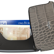 Card Case Open Croco Taupe Leather