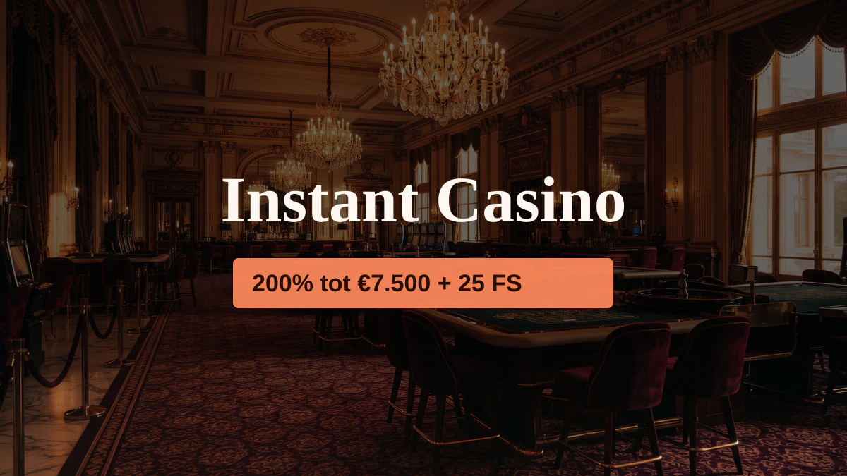 Instant Casino — welkomstbonus 200% tot €7.500 + 25 FS, betalingen: Visa, Mastercard, Sofort, Giropay, Pix