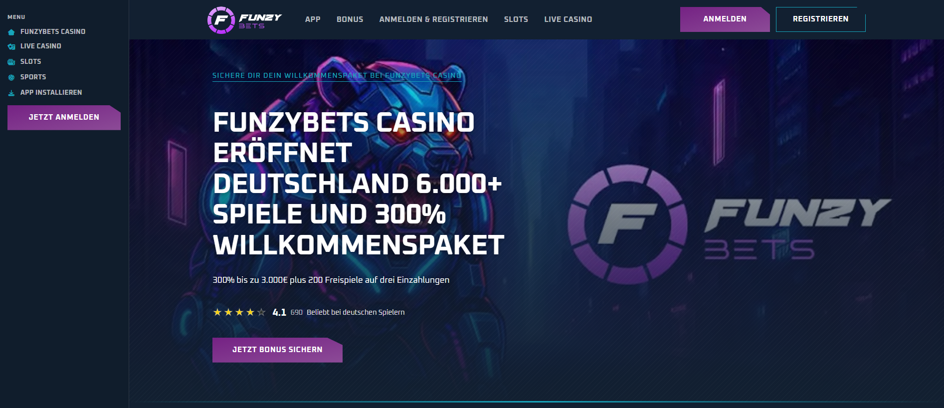Forensic screenshot of funzybets-de.com showing the phishing page layout