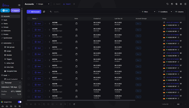 Afina Browser — Proxy settings and profile configuration