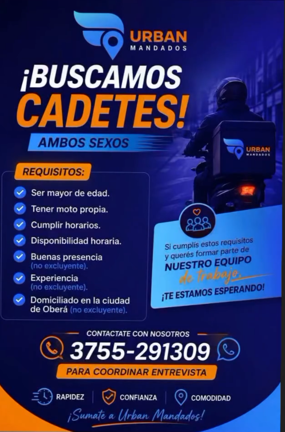 Se Buscan Cadetes para Moto mandados en Obera