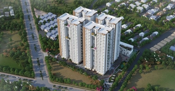 Modern 4 BHK flat interior with balcony view of Gandipet Lake