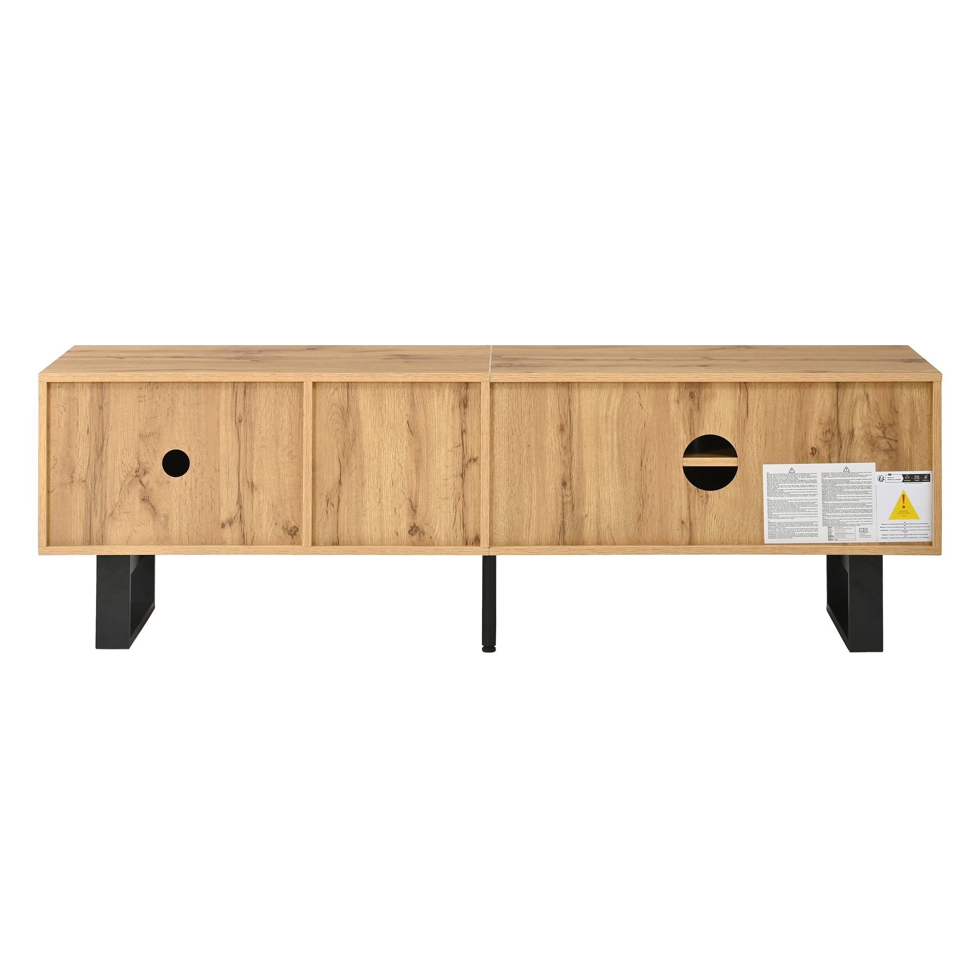 Meuble TV Naturel, 2 Portes, Rangement, Gestion des Câbles, Fermeture Douce, Structure Robuste - 160x40x50cm - Salon 5
