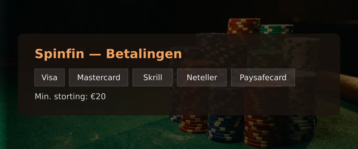Spinfin — Betalingen: Visa, Mastercard, Skrill, Neteller, Paysafecard