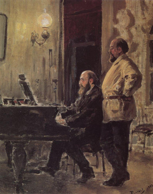 С И Мамонтов и П А Спиро у рояля 1882.jpg
